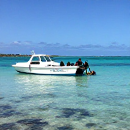 Caribbean Holidays, Bahamas Diving July, Friendly dive boat moored over a shallow reef near a sunny Bahamian island, with divers preparing their equipment