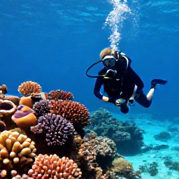 Caribbean Holidays, Bahamas Diving July, Scuba diver exploring a colourful coral reef in clear turquoise Bahamian water during July