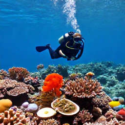 Caribbean Holidays, Bahamas Diving May, A scuba diver exploring a colourful coral reef in clear turquoise Bahamian water during May