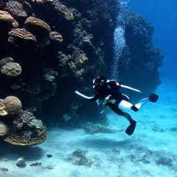 Caribbean Holidays, Bahamas Diving October, Divers swimming along a dramatic underwater wall with coral, reef fish and clear blue water in the Bahamas