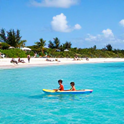 Caribbean Holidays, Bahamas Family Holidays, Children paddling in clear turquoise water while parents relax on a sandy beach in The Bahamas