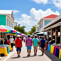 Caribbean Holidays, Bahamas Family Holidays, Family exploring a colourful market and historic streets in Nassau, Bahamas, in warm July sunshine
