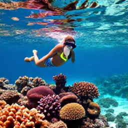 Caribbean Holidays, Bahamas Family Holidays, Family snorkelling over a colourful coral reef in the Bahamas with tropical fish visible in the clear water