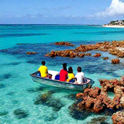 Caribbean Holidays, Bahamas Family Holidays, Family taking a glass-bottom boat trip over colourful coral reefs near Nassau, Bahamas