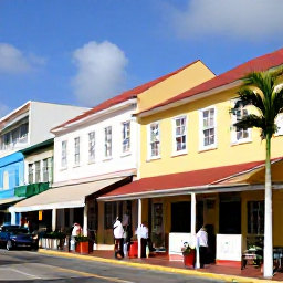 Caribbean Holidays, Bahamas February Breaks, Colourful streets and historic buildings in downtown Nassau, Bahamas, with visitors exploring local shops and caf&eacute;s