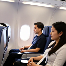 Caribbean Holidays, Bahamas February Holidays, Business class passengers relaxing in a comfortable aircraft cabin while flying towards The Bahamas