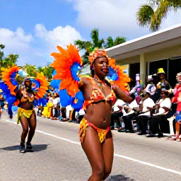 Caribbean Holidays, Bahamas February Holidays, Colourful Junkanoo parade in Nassau, Bahamas, with dancers in feathered costumes, musicians and cheering crowds