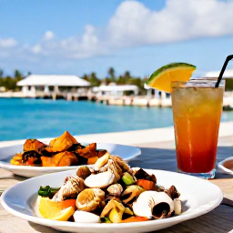 Caribbean Holidays, Bahamas February Holidays, Friendly Bahamian restaurant serving conch salad, grilled fish and tropical drinks beside a sunny harbour