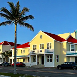 Caribbean Holidays, Bahamas February Holidays, Historic colourful buildings and palm-lined streets in Nassau, The Bahamas, under warm February sunshine