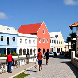 Caribbean Holidays, Bahamas February Holidays, Visitors exploring a historic fort and colourful streets in Nassau, The Bahamas, under clear February sunshine