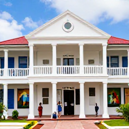 Caribbean Holidays, Bahamas February Holidays, Visitors exploring the National Art Gallery of The Bahamas in Nassau, surrounded by Bahamian paintings and historic architecture