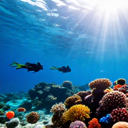 Caribbean Holidays, Bahamas February, Snorkellers viewing colourful coral and tropical fish in clear Bahamian water beneath bright sunlight
