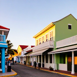 Caribbean Holidays, Bahamas February Tours, Colourful Nassau street with pastel colonial buildings, local shops and visitors exploring in warm afternoon light