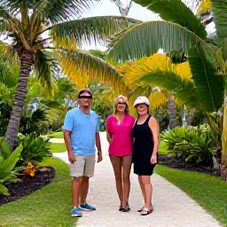 Caribbean Holidays, Bahamas February Tours, Friendly guide leading visitors through a lush Bahamian nature reserve with palm trees and native wildlife
