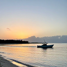 Caribbean Holidays, Bahamas Fishing April, A peaceful Bahamian shoreline at sunset with a fishing boat returning from the flats, warm April light and island scenery