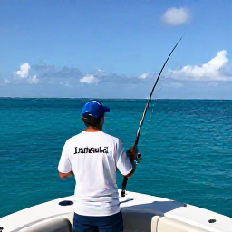 Caribbean Holidays, Bahamas Fishing August, A professional fishing guide helping holidaymakers cast from a comfortable boat over clear Bahamian water beneath a blue sky