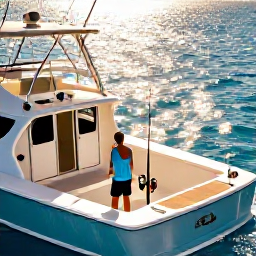 Caribbean Holidays, Bahamas Fishing August, Anglers fishing from a modern charter boat near a Bahamian reef, with rods, tackle and sparkling blue sea visible in warm sunlight