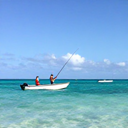 Caribbean Holidays, Bahamas Fishing February, Angler casting from a flats skiff across clear turquoise Bahamian water on a bright February morning