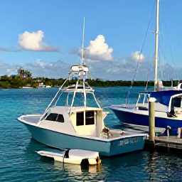 Caribbean Holidays, Bahamas Fishing in March, A bright March morning at a Bahamian marina, with fishing boats ready to leave and turquoise water beyond