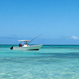 Caribbean Holidays, Bahamas Fishing June, Angler casting from a flats boat across shallow turquoise water near the islands of The Bahamas in bright June sunshine