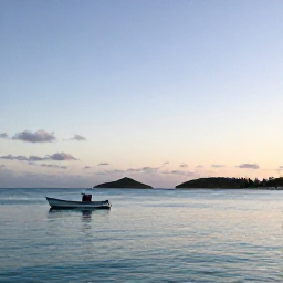 Caribbean Holidays, Bahamas Fishing November, A small fishing boat on calm turquoise Bahamian water at sunrise, with low islands and a soft November sky