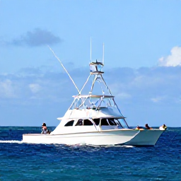 Caribbean Holidays, Bahamas Fishing, Sport fishing boat heading offshore from a Bahamian island, anglers preparing rods with blue ocean and bright sky