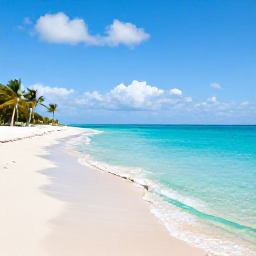 Caribbean Holidays, Bahamas Holidays August, A bright summer beach scene in the Bahamas, with clear turquoise water, white sand, palm trees and a relaxed holiday atmosphere