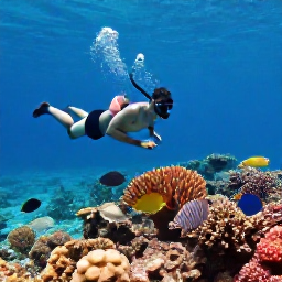 Caribbean Holidays, Bahamas Holidays August, Visitors snorkelling above colourful coral and tropical fish in the clear shallow waters around The Bahamas