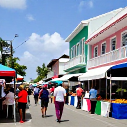 Caribbean Holidays, Bahamas Holidays May, A lively Nassau street with pastel buildings, a colourful market and visitors discovering Bahamian food and culture