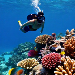 Caribbean Holidays, Bahamas Holidays, Snorkeller viewing colourful coral and tropical fish in crystal-clear Bahamian water