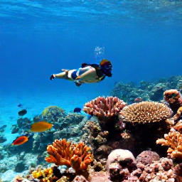 Caribbean Holidays, Bahamas Holidays, Snorkeller viewing colourful coral reef and tropical fish in clear shallow Bahamian water