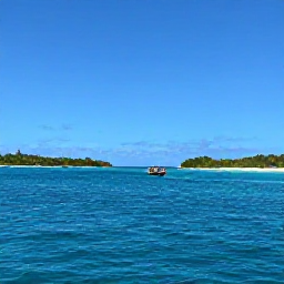 Caribbean Holidays, Bahamas in April, A small boat travelling across calm turquoise water between green Bahamian islands beneath a clear blue sky