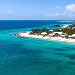 Caribbean Holidays, Bahamas in August, A bright aerial photograph of turquoise Bahamian sea, white sand beaches and a small island in August sunshine
