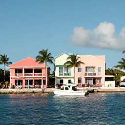 Caribbean Holidays, Bahamas in August, A relaxed Nassau waterfront scene in August with pastel buildings, palm trees, small boats and visitors enjoying a sunny afternoon