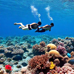 Caribbean Holidays, Bahamas in August, Travellers snorkelling above a colourful coral reef near the Bahamas, with tropical fish and clear blue water