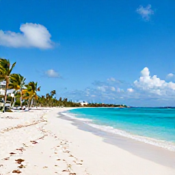 Caribbean Holidays, Bahamas in February, A bright turquoise beach in Nassau, Bahamas, with soft white sand, palm trees and a clear blue sky in February