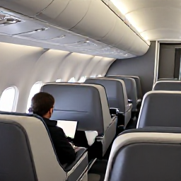 Caribbean Holidays, Bahamas in February, A premium aircraft cabin with spacious business class seats, elegant lighting and a traveller enjoying a relaxed flight to the Bahamas