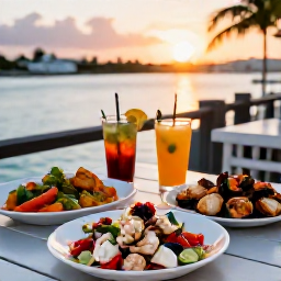 Caribbean Holidays, Bahamas in February, Friendly Bahamian restaurant serving conch salad, grilled seafood and tropical drinks in a relaxed waterfront setting at sunset