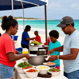 Caribbean Holidays, Bahamas in June, Bahamian family preparing conch salad at a lively open-air market beside the sea