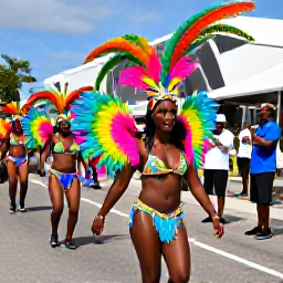 Caribbean Holidays, Bahamas in June, Colourful Junkanoo parade in Nassau, Bahamas, with dancers in feathered costumes and musicians in the street