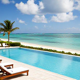 Caribbean Holidays, Bahamas in November, Elegant oceanfront resort in Nassau with infinity pool, loungers and calm turquoise sea
