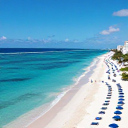Caribbean Holidays, Bahamas Instagram Hotspots, Aerial-style view of Cable Beach in April with turquoise sea, white sand, sun loungers and a vivid blue sky