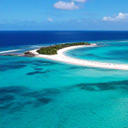 Caribbean Holidays, Bahamas Instagram Hotspots, Aerial view of turquoise Bahamian sea, white sand beaches and a small tropical island in bright November sunshine