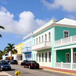 Caribbean Holidays, Bahamas Instagram Hotspots, Colourful pastel buildings and historic colonial architecture along a sunny street in Nassau, Bahamas