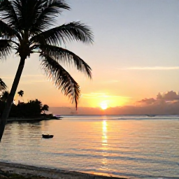 Caribbean Holidays, Bahamas Instagram Hotspots, Golden-hour sunset over calm Bahamian water with palm silhouettes and a small boat near the horizon