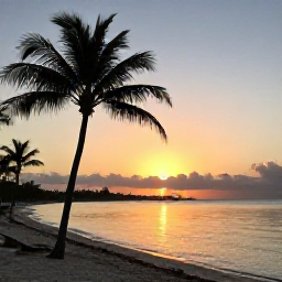 Caribbean Holidays, Bahamas Instagram Hotspots, Sunset over a quiet Bahamian beach with palm silhouettes, calm water and warm golden light
