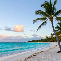 Caribbean Holidays, Bahamas Instagram Hotspots, Turquoise sea, white sand beach and palm trees at sunrise on a peaceful Bahamian island