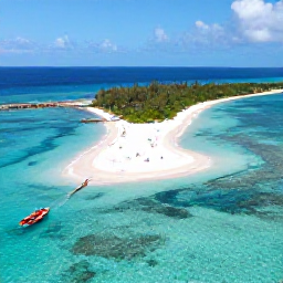 Caribbean Holidays, Bahamas Instagram Spots, Aerial view of turquoise Bahamian sea, white sand beaches and a small tropical island in bright January sunshine