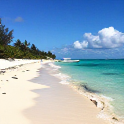 Caribbean Holidays, Bahamas Instagram Spots, Clear shallow sea and pale sand at Rose Island near Nassau, Bahamas, with a small boat and vivid tropical December sunshine