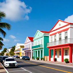 Caribbean Holidays, Bahamas Instagram Spots, Colourful colonial buildings, palm trees and lively streets in downtown Nassau, The Bahamas